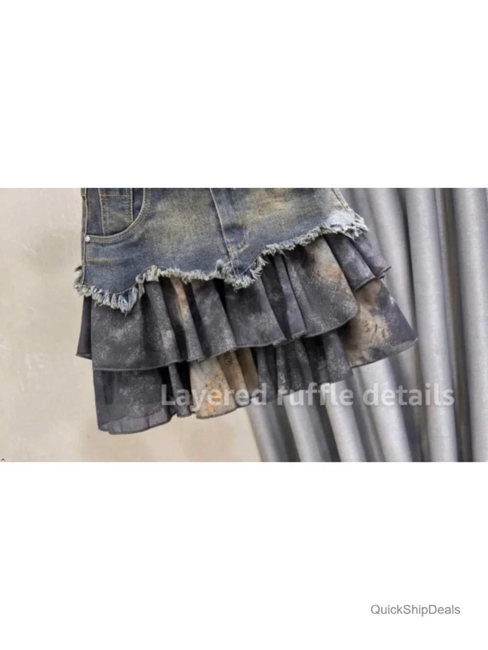 Y2K High Waist Distressed Denim Skort with Tiered Ruffle Hem